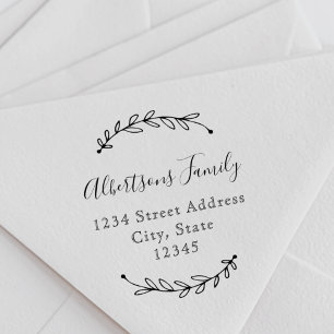 Botanical Wreath Calligraphy Family Name Address Self-inking Stamp