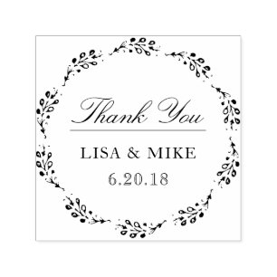 Botanical Wreath Custom Wedding Favour Thank You Self-inking Stamp