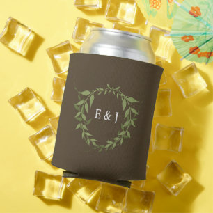 Botanical Wreath Earth Tone Wedding Can Cooler
