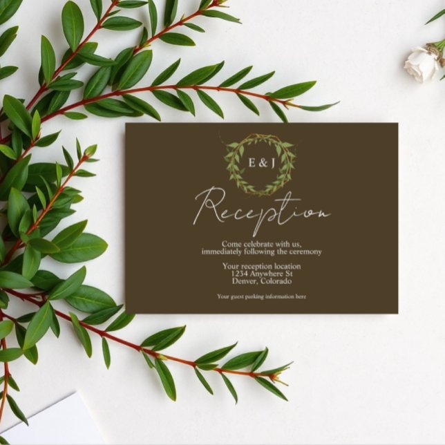 Botanical Wreath Earth Tone Wedding Reception Enclosure Card (Creator Uploaded)