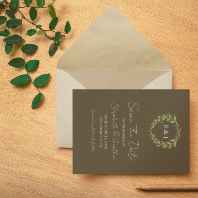 Botanical Wreath Earth Tone Wedding Save The Date (Creator Uploaded)
