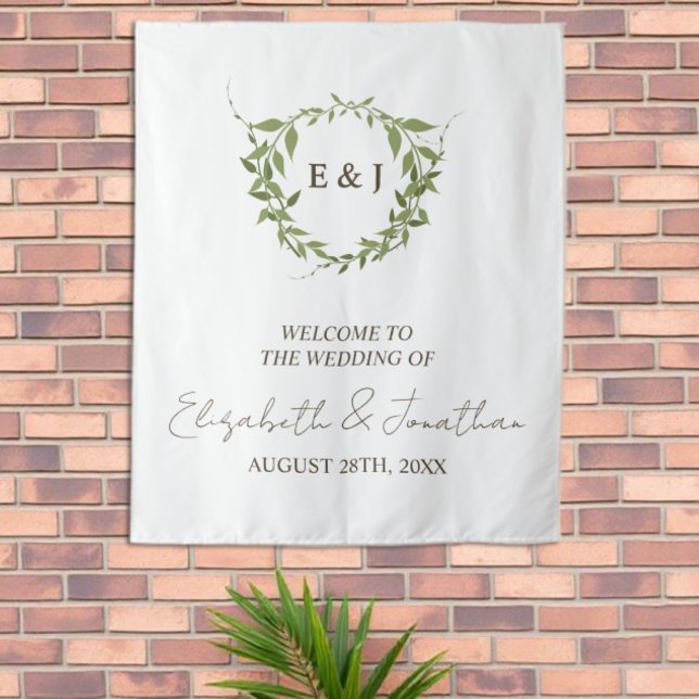 Botanical Wreath Earth Tone Wedding Tapestry (Creator Uploaded)
