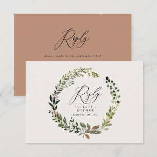 Botanical wreath elegant wedding reply RSVP card