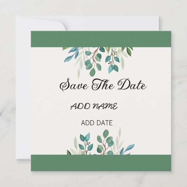 Botanical wreath greenery square save the date  (Front)