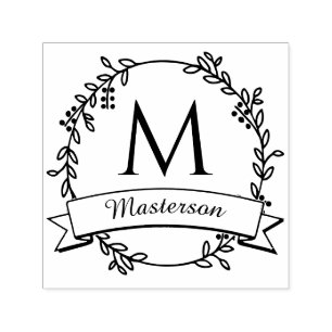 Botanical Wreath Initial Name Monogram #2R Self-inking Stamp