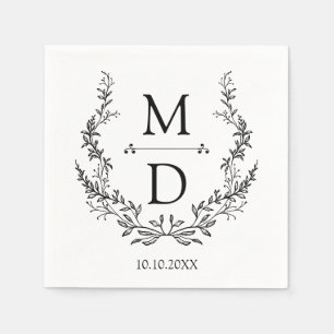 botanical wreath initials monogram wedding minimal napkin