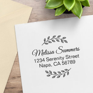 Botanical Wreath, Leaves Shaded Address Rubber Stamp
