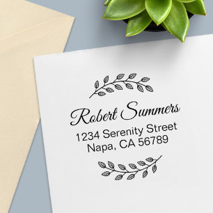 Botanical Wreath, Leaves Shaded Address Self-inking Stamp