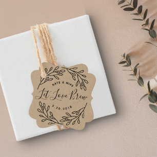 Botanical Wreath Let Love Brew Wedding Coffee Favour Tags