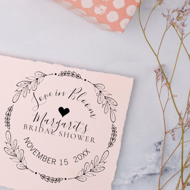 Botanical Wreath Love In Bloom Bridal Shower Rubber Stamp (Creator Uploaded)