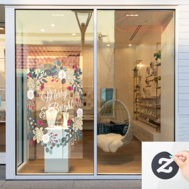 Botanical wreath merry and bright store (Store Window)