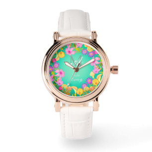 Botanical Wreath Monogram Aqua Watch