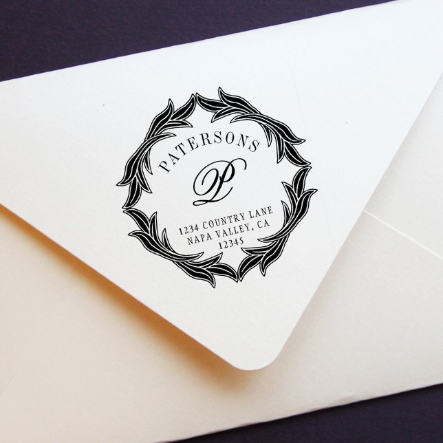 Botanical Wreath Monogram Return Address Self-inking Stamp (Creator Uploaded)