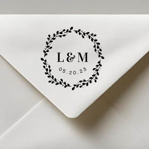 Botanical Wreath Monogram Wedding Save the Date Self-inking Stamp