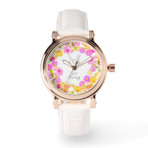 Botanical Wreath Monogram White Watch