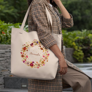 Botanical Wreath | Original Pressed Flower Artwork Large Tote Bag