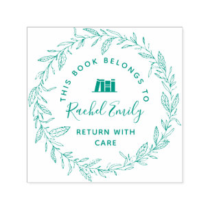  botanical wreath personal library book stamp