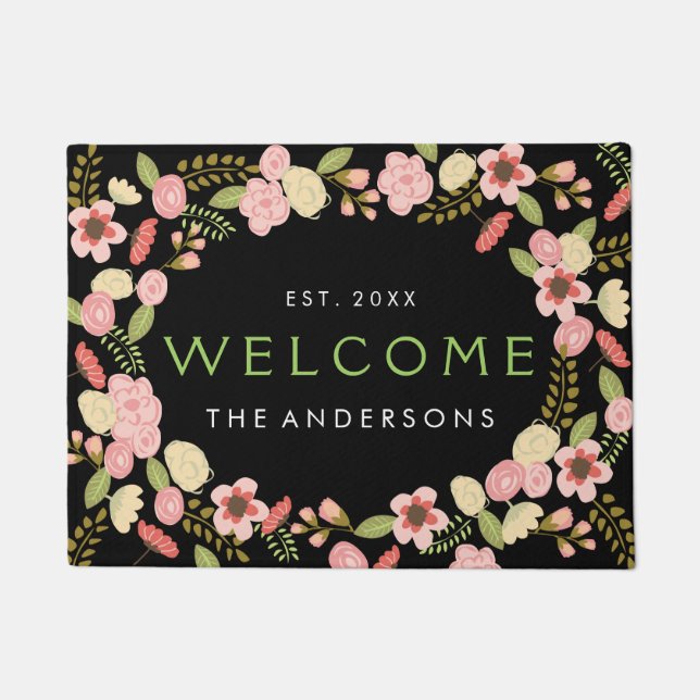 Botanical Wreath Personalised Doormat (Front)