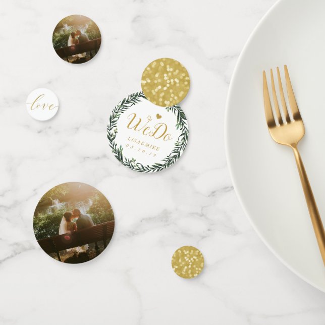Botanical Wreath Personalised Gold Wedding Table Confetti (Group)