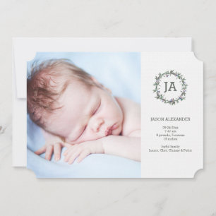 Botanical Wreath Photo Birth Announcement