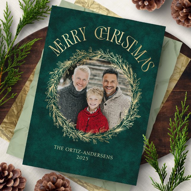 Botanical Wreath Photo Christmas Card (Creator Uploaded)
