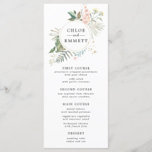 Botanical Wreath Pink Floral Gold Wedding Menu