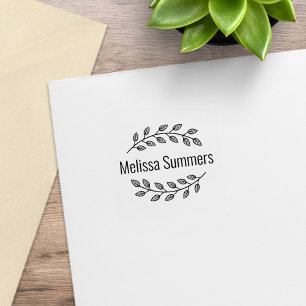 Botanical Wreath Top Bottom Branch Custom Name 1x1 Rubber Stamp