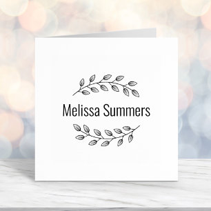 Botanical Wreath Top Bottom Branch Custom Name Self-inking Stamp