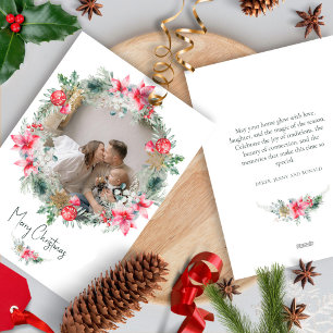 Botanical Wreath Watercolor Snowflake Christmas Holiday Card
