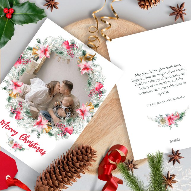 Botanical Wreath Watercolor Snowflake Christmas Holiday Card (Creator Uploaded)