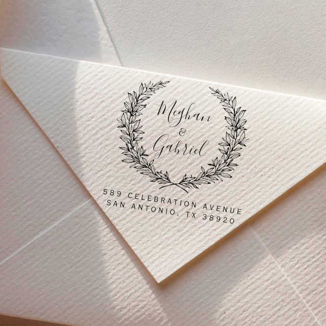 Botanical Wreath | Wedding Names Return Address Rubber Stamp (Creator Uploaded)