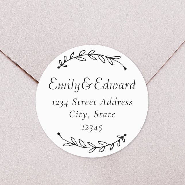 Botanical Wreath Wedding Return Address Classic Round Sticker (Creator Uploaded)