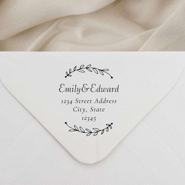 Botanical Wreath Wedding Return Address Self-inking Stamp (Creator Uploaded)