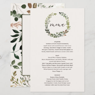 Botanical Wreath Wedding Watercolor Green Menu