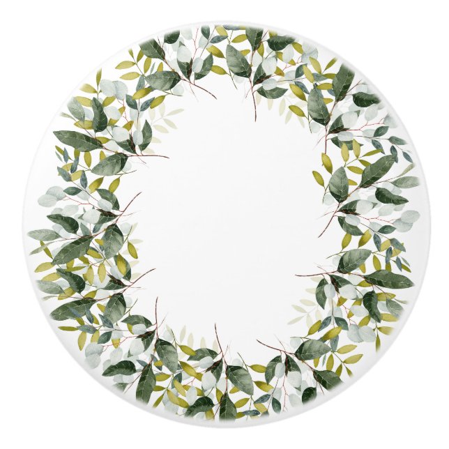 BOTANICAL WREATH WHITE GREEN 2 CUSTOM CERAMIC KNOB (Front)