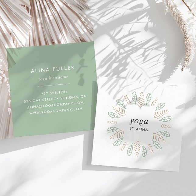 Botanical Wreath Yoga Wellness Square Business Card (Creator Uploaded)