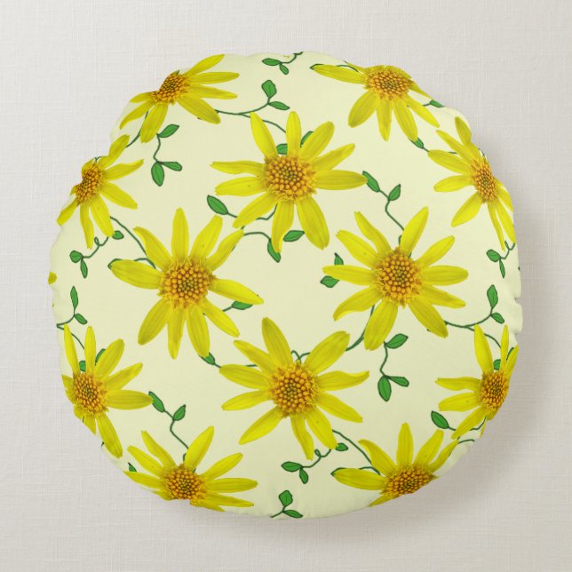 Botanical Yellow Arnica Wildflower on any Colour Round Cushion (Front)