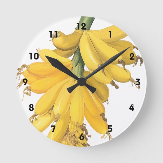 Botanical Yellow Bananas Round Clock (Front)