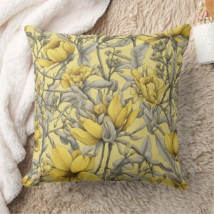 Botanical yellow flowers pattern cushion