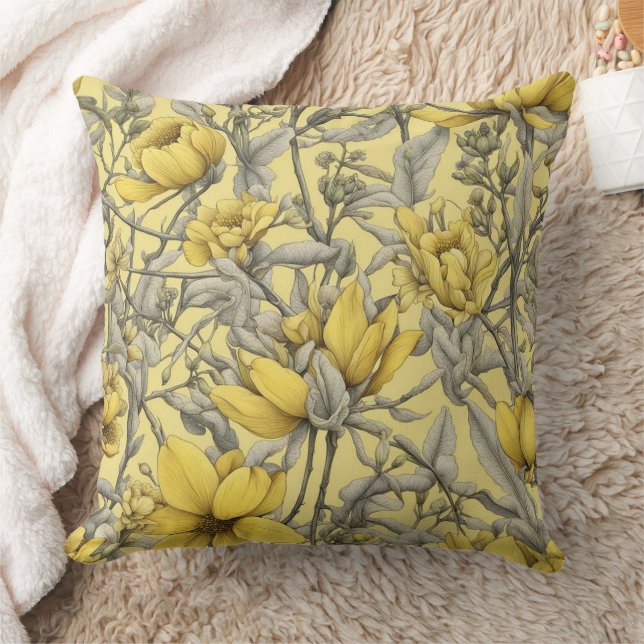 Botanical yellow flowers pattern cushion (Blanket)