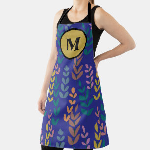 Botanical Yellow Grey Blue Orange Pink Monogram Apron