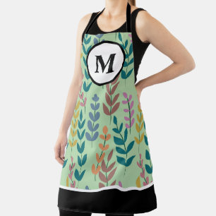 Botanical Yellow Grey Blue Orange Pink Monogram Apron