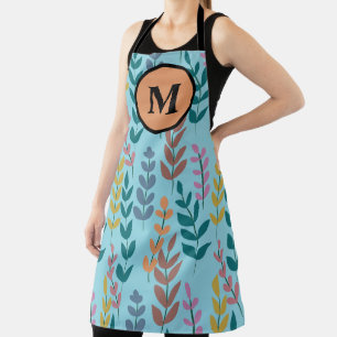 Botanical Yellow Grey Blue Orange Pink Monogram Apron