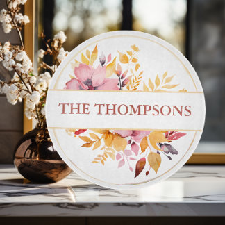 Botanical Yellow Monogram Wedding Cutting Board