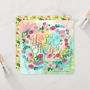 Botanical Yellow & pink Spring Floral Flowers Card