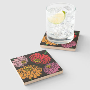 Botanical Zinnia flower garden mix stone coasters