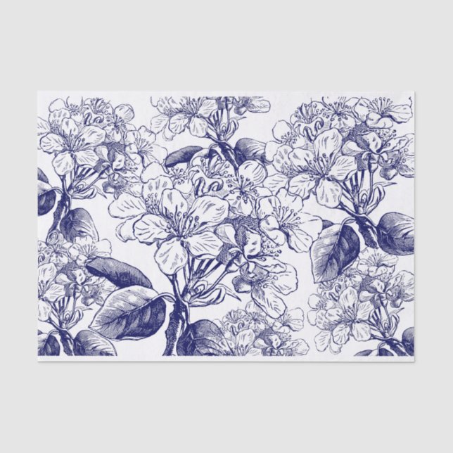 Botanicals blossoms in blue  decoupage tissue paper (Front)