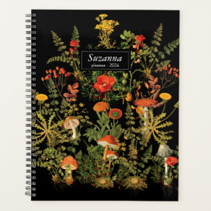 Botanicals Florals Mushroom Black Notebook Planner