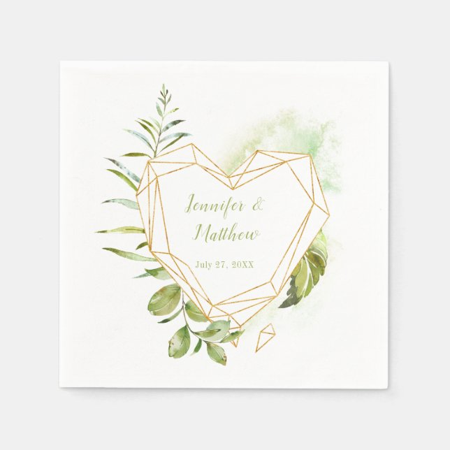 Botanicals Gold Heart Geometric Shape Reception Napkin (Front)