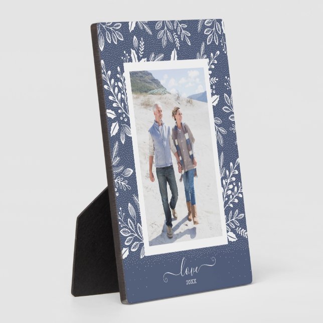 Botanicals on Blue Easel Back Frameless Photo Plaque (Side)
